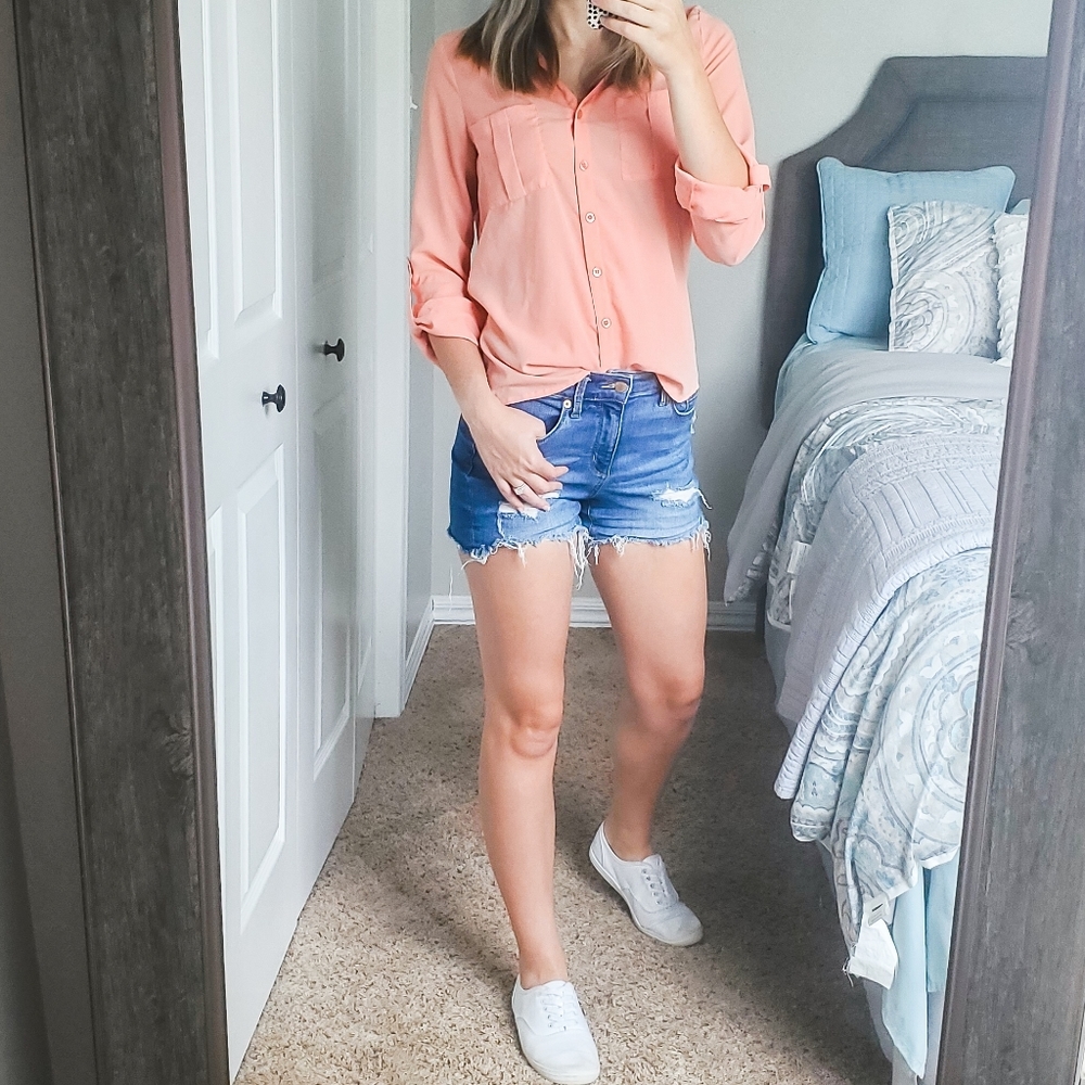 Coral Button Up Colored Silky Blouse